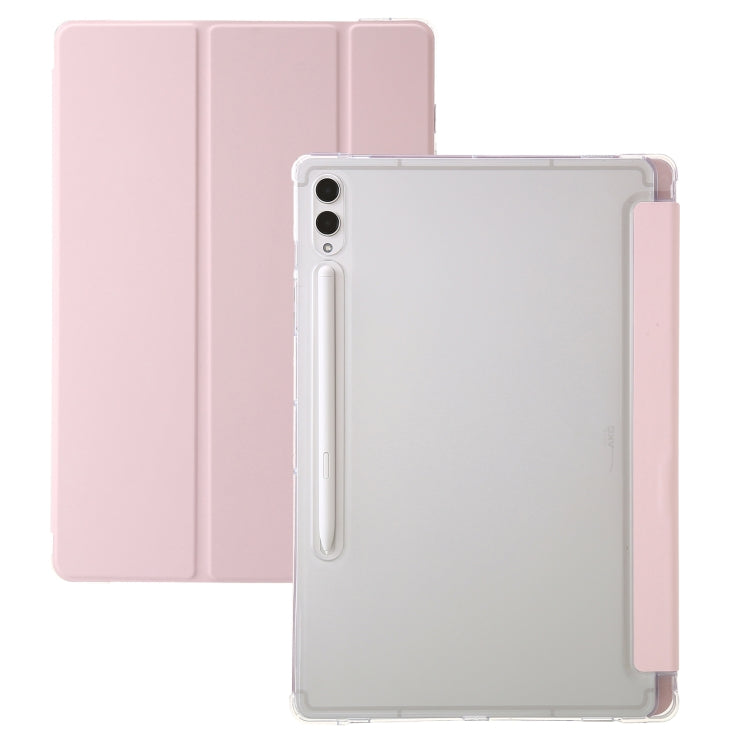 For Samsung Galaxy Tab S10 Ultra 3-Fold Clear Acrylic Leather Tablet Case(Pink) by bashfashion