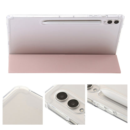 For Samsung Galaxy Tab S10 Ultra 3-Fold Clear Acrylic Leather Tablet Case(Pink) by bashfashion