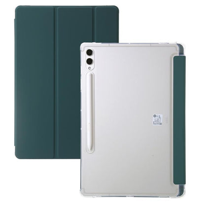 For Samsung Galaxy Tab S10 FE+ 3-Fold Clear Acrylic Leather Tablet Case(Deep Green) by bashfashion