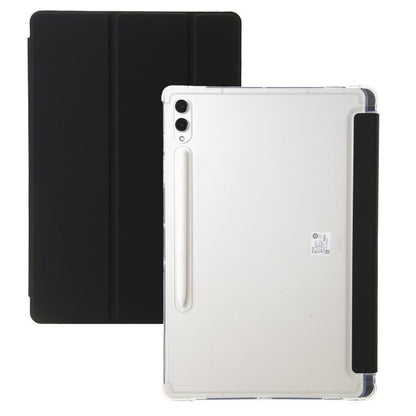 For Samsung Galaxy Tab S10 FE+ 3-Fold Clear Acrylic Leather Tablet Case(Black) by bashfashion