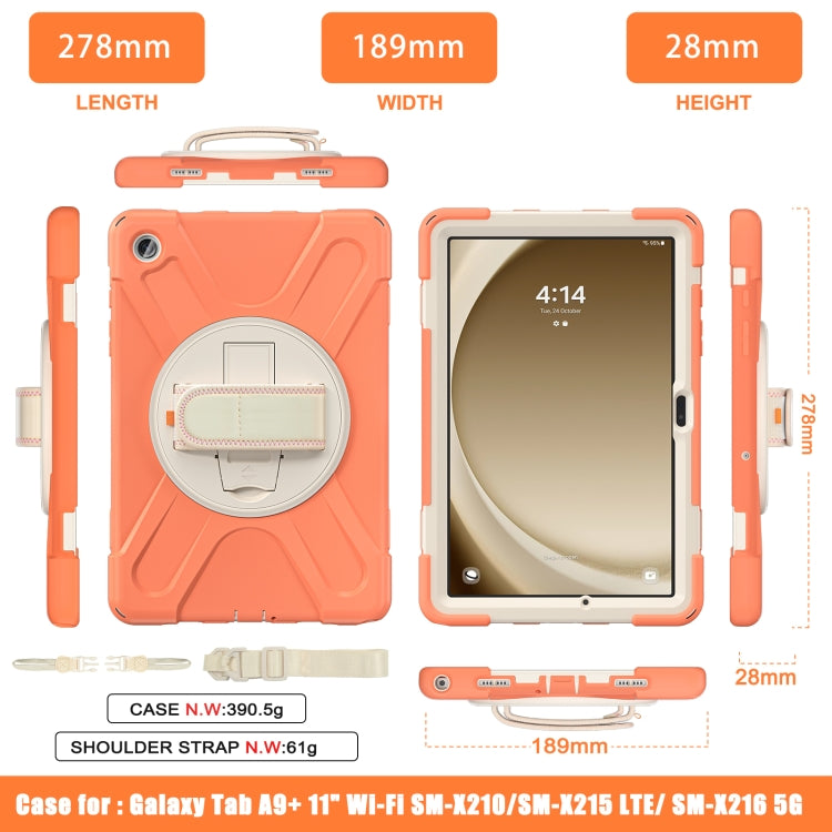 For Samsung Galaxy Tab A9+ / Tab 11+ Rotatable Kickstand Grip Heavy Duty Hard Rugged Tablet Case(Coral Orange) by bashfashion