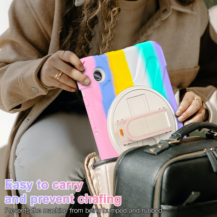 For Samsung Galaxy Tab A9+ / Tab 11+ Rotatable Kickstand Grip Heavy Duty Hard Rugged Tablet Case(Colorful Pink) by bashfashion