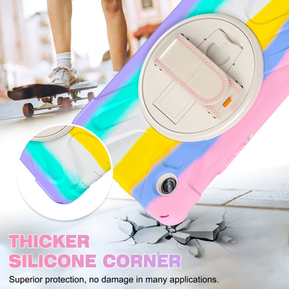 For Samsung Galaxy Tab A9+ / Tab 11+ Rotatable Kickstand Grip Heavy Duty Hard Rugged Tablet Case(Colorful Pink) by bashfashion