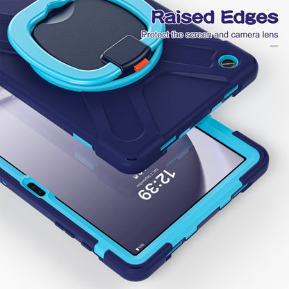 For Samsung Galaxy Tab A9+/Tab A11+ Silicone Hybrid PC Tablet Case with Holder & Shoulder Strap(Navy Blue + Blue) by bashfashion