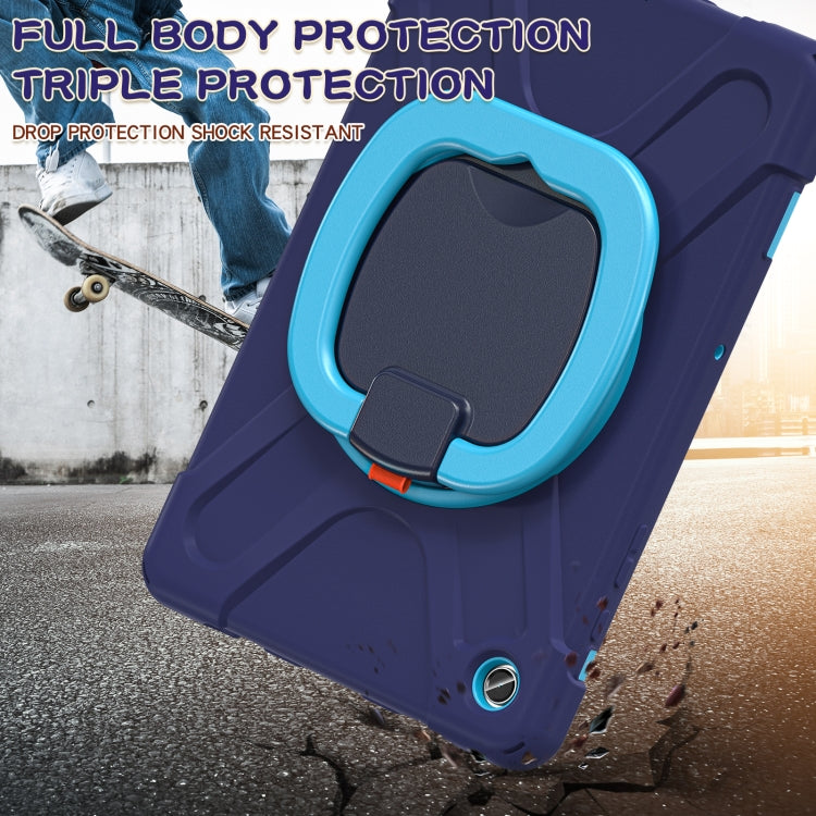 For Samsung Galaxy Tab A9+/Tab A11+ Silicone Hybrid PC Tablet Case with Holder & Shoulder Strap(Navy Blue + Blue) by bashfashion