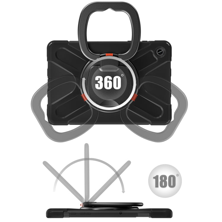 For Samsung Galaxy Tab A9+/Tab A11+ Silicone Hybrid PC Tablet Case with Holder & Shoulder Strap(Black + Black) by bashfashion