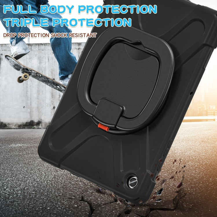 For Samsung Galaxy Tab A9+/Tab A11+ Silicone Hybrid PC Tablet Case with Holder & Shoulder Strap(Black + Black) by bashfashion