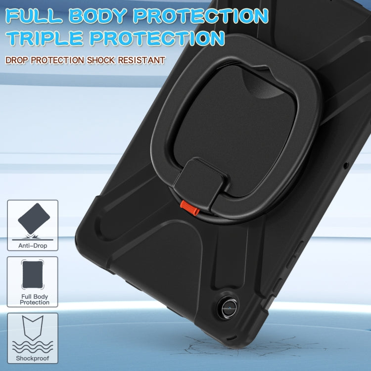 For Samsung Galaxy Tab A9+/Tab A11+ Silicone Hybrid PC Tablet Case with Holder & Shoulder Strap(Black + Black) by bashfashion