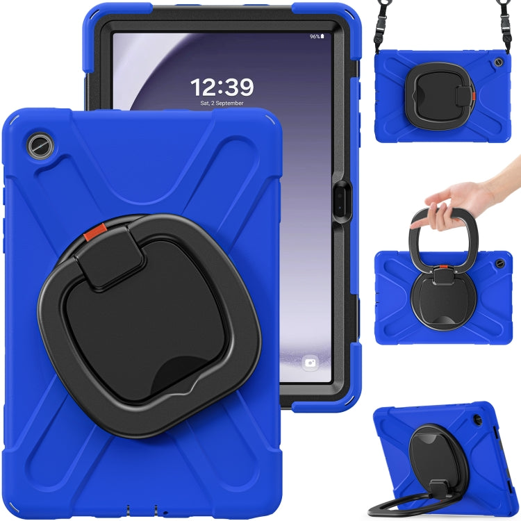 For Samsung Galaxy Tab A9+/Tab A11+ Silicone Hybrid PC Tablet Case with Holder & Shoulder Strap(Blue) by bashfashion