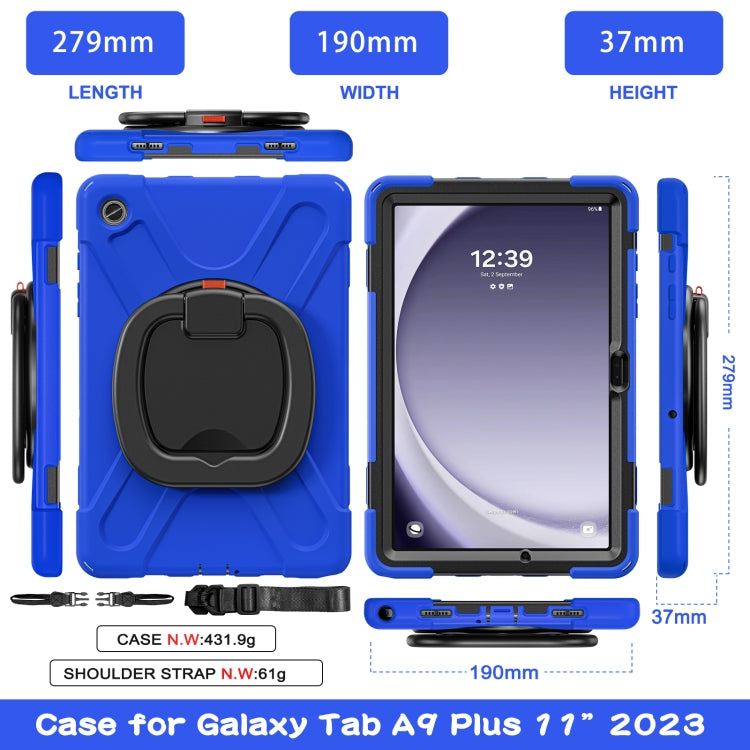 For Samsung Galaxy Tab A9+/Tab A11+ Silicone Hybrid PC Tablet Case with Holder & Shoulder Strap(Blue) by bashfashion