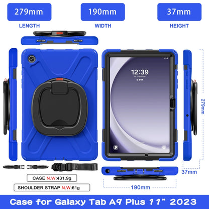 For Samsung Galaxy Tab A9+/Tab A11+ Silicone Hybrid PC Tablet Case with Holder & Shoulder Strap(Blue) by bashfashion