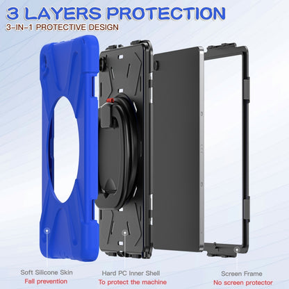 For Samsung Galaxy Tab A9+/Tab A11+ Silicone Hybrid PC Tablet Case with Holder & Shoulder Strap(Blue) by bashfashion