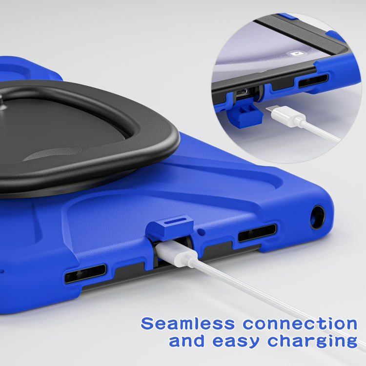 For Samsung Galaxy Tab A9+/Tab A11+ Silicone Hybrid PC Tablet Case with Holder & Shoulder Strap(Blue) by bashfashion