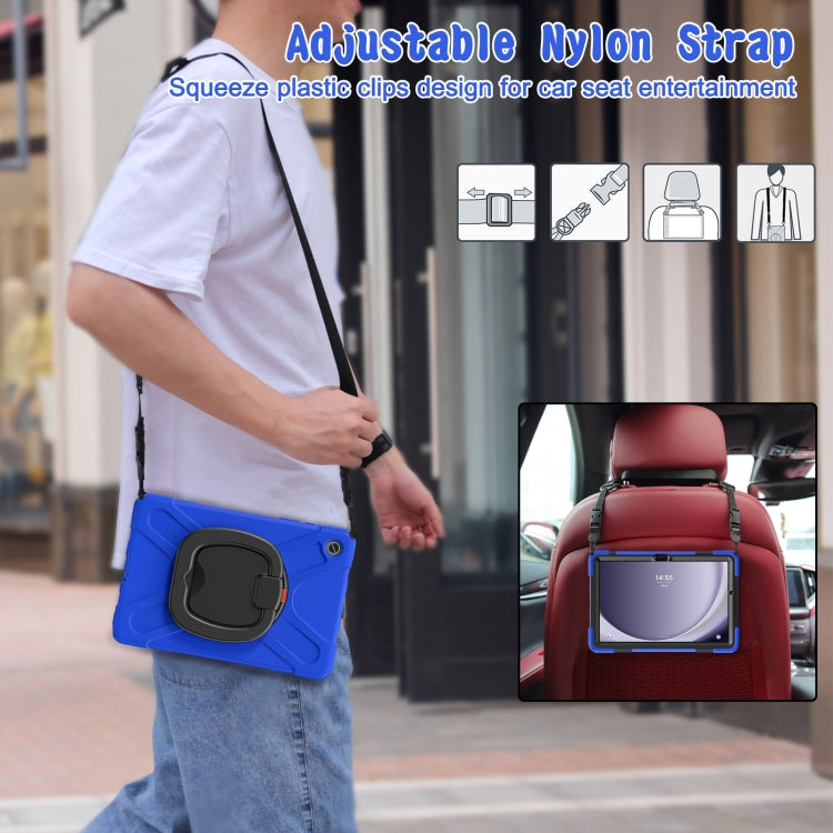 For Samsung Galaxy Tab A9+/Tab A11+ Silicone Hybrid PC Tablet Case with Holder & Shoulder Strap(Blue) by bashfashion