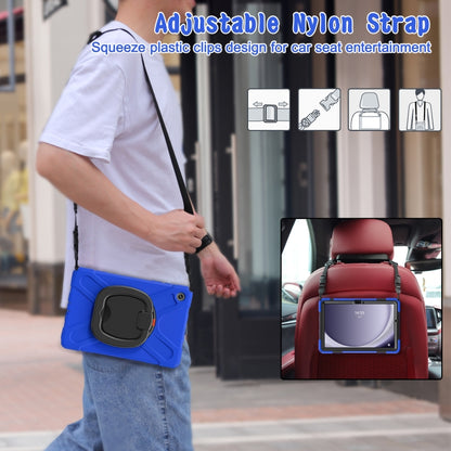 For Samsung Galaxy Tab A9+/Tab A11+ Silicone Hybrid PC Tablet Case with Holder & Shoulder Strap(Blue) by bashfashion