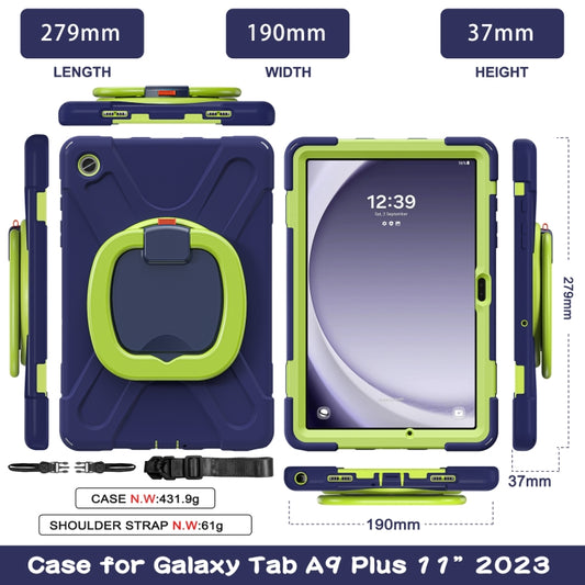 For Samsung Galaxy Tab A9+/Tab A11+ Silicone Hybrid PC Tablet Case with Holder & Shoulder Strap(Navy Blue + Lime) by bashfashion