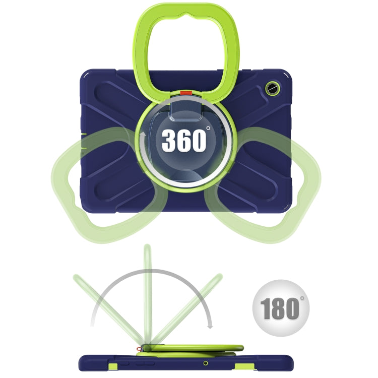 For Samsung Galaxy Tab A9+/Tab A11+ Silicone Hybrid PC Tablet Case with Holder & Shoulder Strap(Navy Blue + Lime) by bashfashion