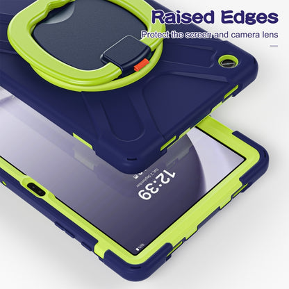 For Samsung Galaxy Tab A9+/Tab A11+ Silicone Hybrid PC Tablet Case with Holder & Shoulder Strap(Navy Blue + Lime) by bashfashion