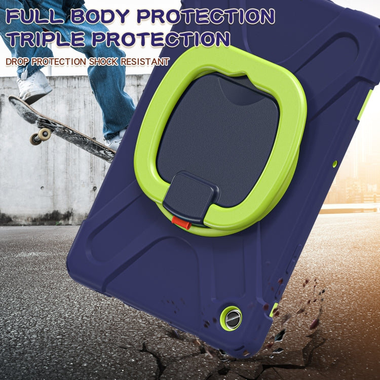 For Samsung Galaxy Tab A9+/Tab A11+ Silicone Hybrid PC Tablet Case with Holder & Shoulder Strap(Navy Blue + Lime) by bashfashion