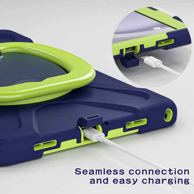 For Samsung Galaxy Tab A9+/Tab A11+ Silicone Hybrid PC Tablet Case with Holder & Shoulder Strap(Navy Blue + Lime) by bashfashion