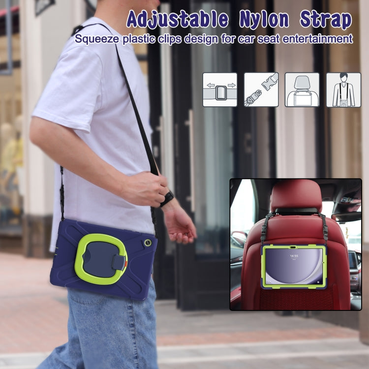 For Samsung Galaxy Tab A9+/Tab A11+ Silicone Hybrid PC Tablet Case with Holder & Shoulder Strap(Navy Blue + Lime) by bashfashion