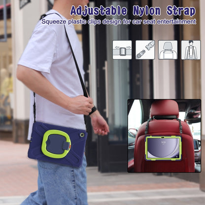 For Samsung Galaxy Tab A9+/Tab A11+ Silicone Hybrid PC Tablet Case with Holder & Shoulder Strap(Navy Blue + Lime) by bashfashion