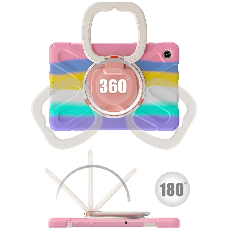 For Samsung Galaxy Tab A9+/Tab A11+ Silicone Hybrid PC Tablet Case with Holder & Shoulder Strap(Colorful Pink) by bashfashion