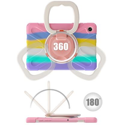 For Samsung Galaxy Tab A9+/Tab A11+ Silicone Hybrid PC Tablet Case with Holder & Shoulder Strap(Colorful Pink) by bashfashion