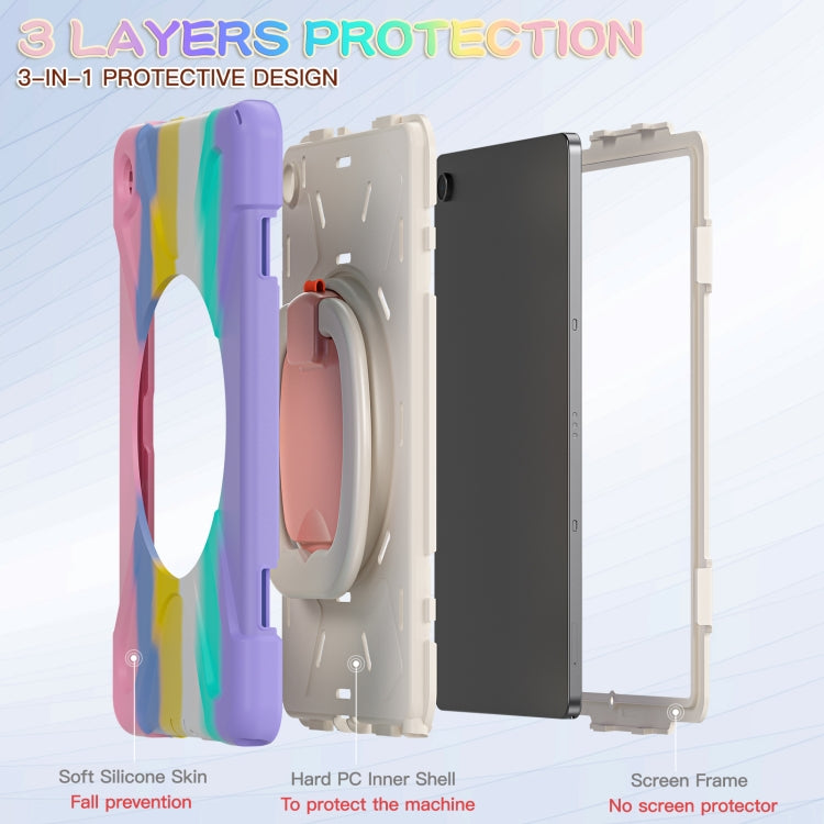 For Samsung Galaxy Tab A9+/Tab A11+ Silicone Hybrid PC Tablet Case with Holder & Shoulder Strap(Colorful Pink) by bashfashion