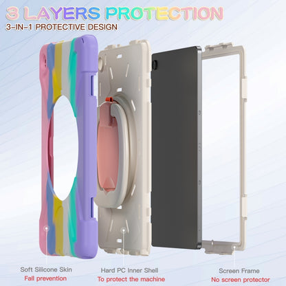 For Samsung Galaxy Tab A9+/Tab A11+ Silicone Hybrid PC Tablet Case with Holder & Shoulder Strap(Colorful Pink) by bashfashion