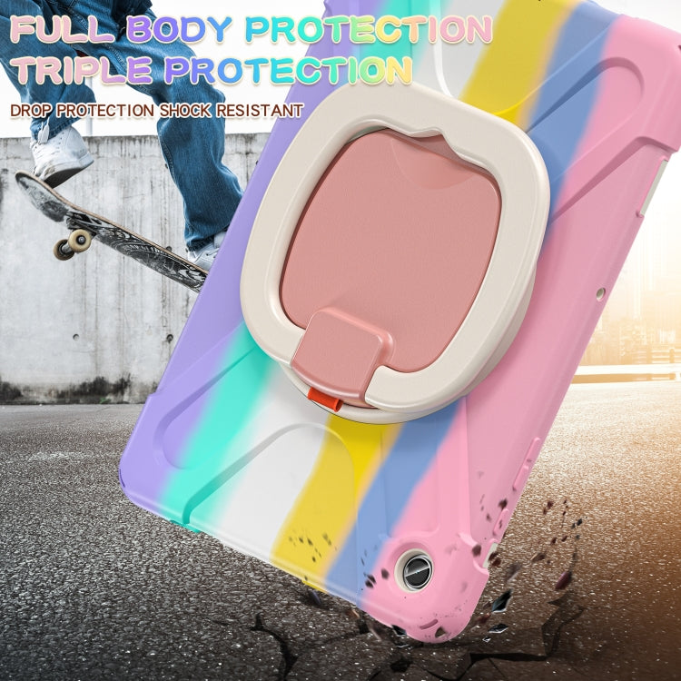 For Samsung Galaxy Tab A9+/Tab A11+ Silicone Hybrid PC Tablet Case with Holder & Shoulder Strap(Colorful Pink) by bashfashion