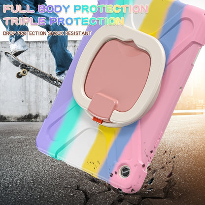 For Samsung Galaxy Tab A9+/Tab A11+ Silicone Hybrid PC Tablet Case with Holder & Shoulder Strap(Colorful Pink) by bashfashion