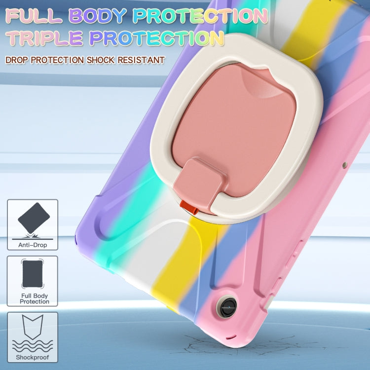 For Samsung Galaxy Tab A9+/Tab A11+ Silicone Hybrid PC Tablet Case with Holder & Shoulder Strap(Colorful Pink) by bashfashion