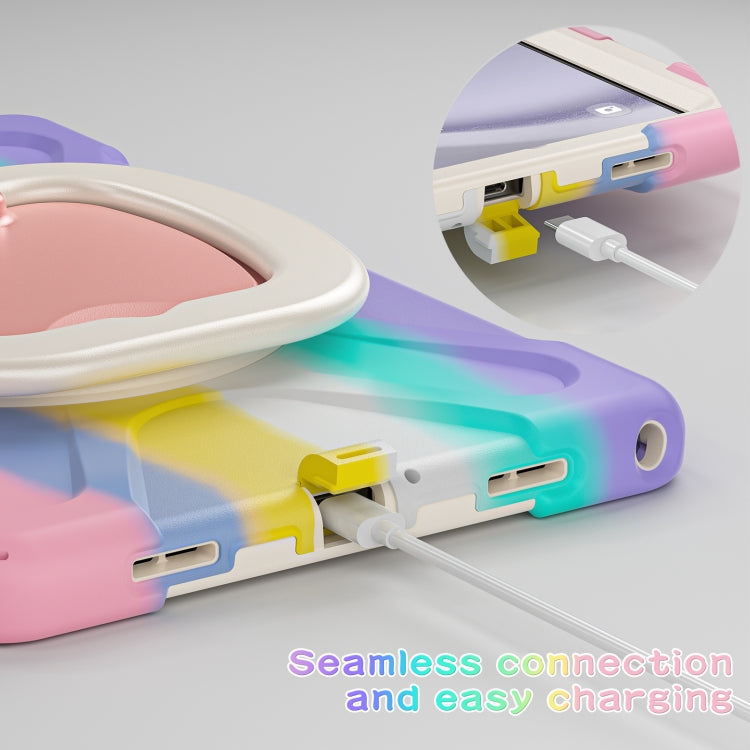 For Samsung Galaxy Tab A9+/Tab A11+ Silicone Hybrid PC Tablet Case with Holder & Shoulder Strap(Colorful Pink) by bashfashion