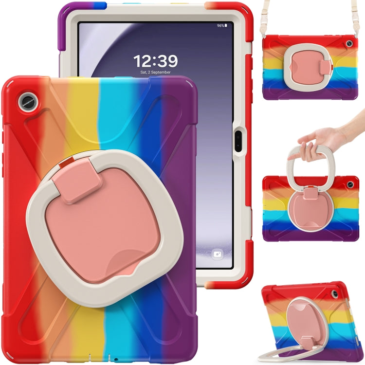 For Samsung Galaxy Tab A9+/Tab A11+ Silicone Hybrid PC Tablet Case with Holder & Shoulder Strap(Colorful Red) by bashfashion