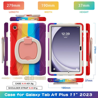 For Samsung Galaxy Tab A9+/Tab A11+ Silicone Hybrid PC Tablet Case with Holder & Shoulder Strap(Colorful Red) by bashfashion