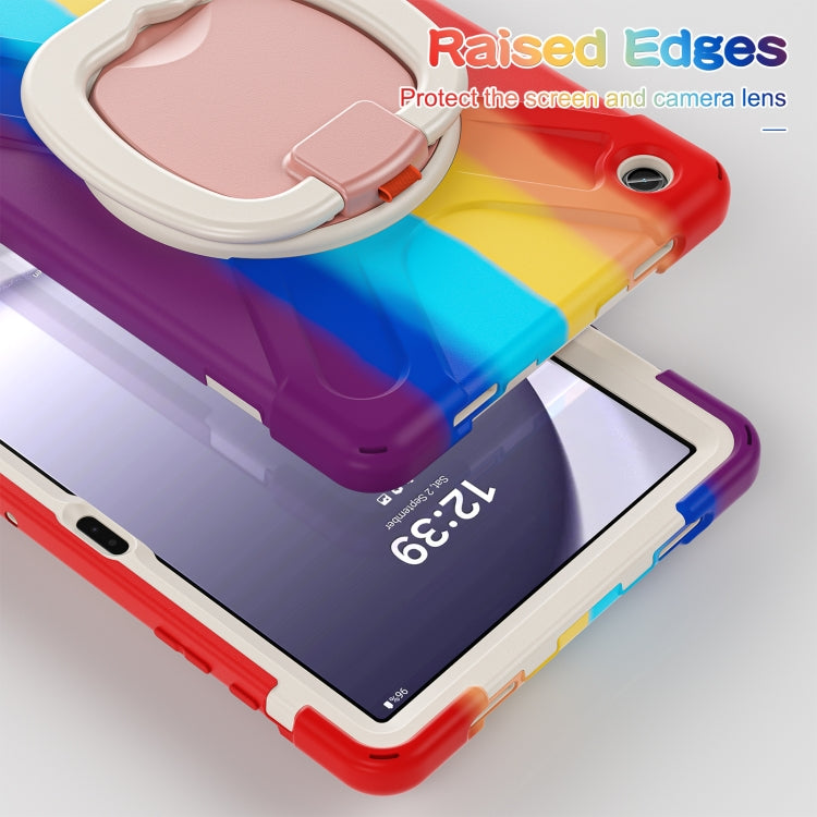 For Samsung Galaxy Tab A9+/Tab A11+ Silicone Hybrid PC Tablet Case with Holder & Shoulder Strap(Colorful Red) by bashfashion