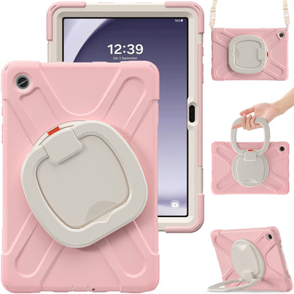 For Samsung Galaxy Tab A9+/Tab A11+ Silicone Hybrid PC Tablet Case with Holder & Shoulder Strap(Pink) by bashfashion