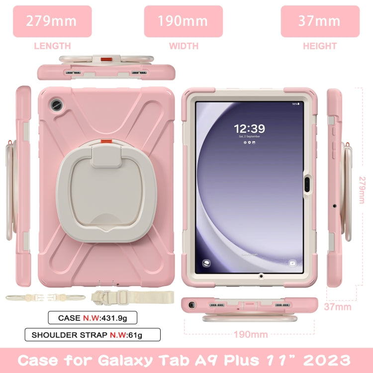 For Samsung Galaxy Tab A9+/Tab A11+ Silicone Hybrid PC Tablet Case with Holder & Shoulder Strap(Pink) by bashfashion