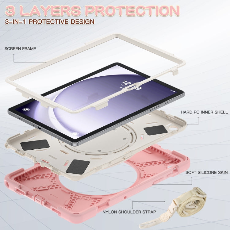 For Samsung Galaxy Tab A9+/Tab A11+ Silicone Hybrid PC Tablet Case with Holder & Shoulder Strap(Pink) by bashfashion