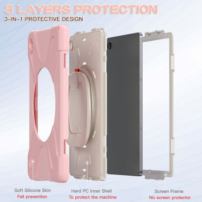 For Samsung Galaxy Tab A9+/Tab A11+ Silicone Hybrid PC Tablet Case with Holder & Shoulder Strap(Pink) by bashfashion