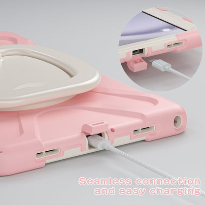 For Samsung Galaxy Tab A9+/Tab A11+ Silicone Hybrid PC Tablet Case with Holder & Shoulder Strap(Pink) by bashfashion