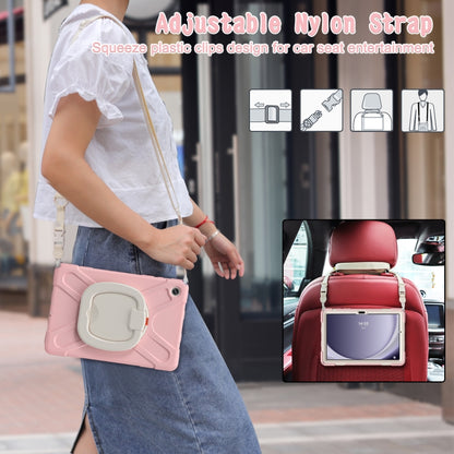 For Samsung Galaxy Tab A9+/Tab A11+ Silicone Hybrid PC Tablet Case with Holder & Shoulder Strap(Pink) by bashfashion
