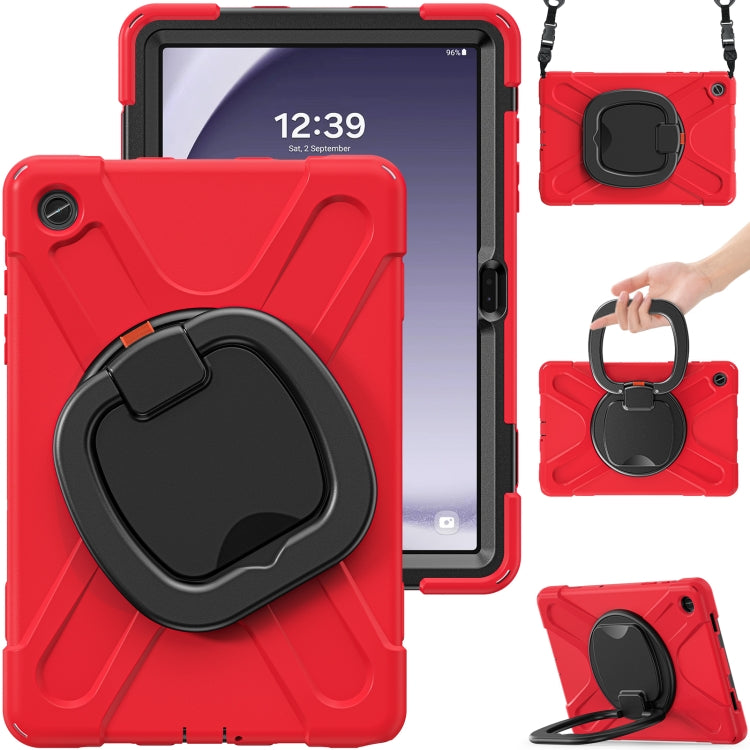 For Samsung Galaxy Tab A9+/Tab A11+ Silicone Hybrid PC Tablet Case with Holder & Shoulder Strap(Red) by bashfashion
