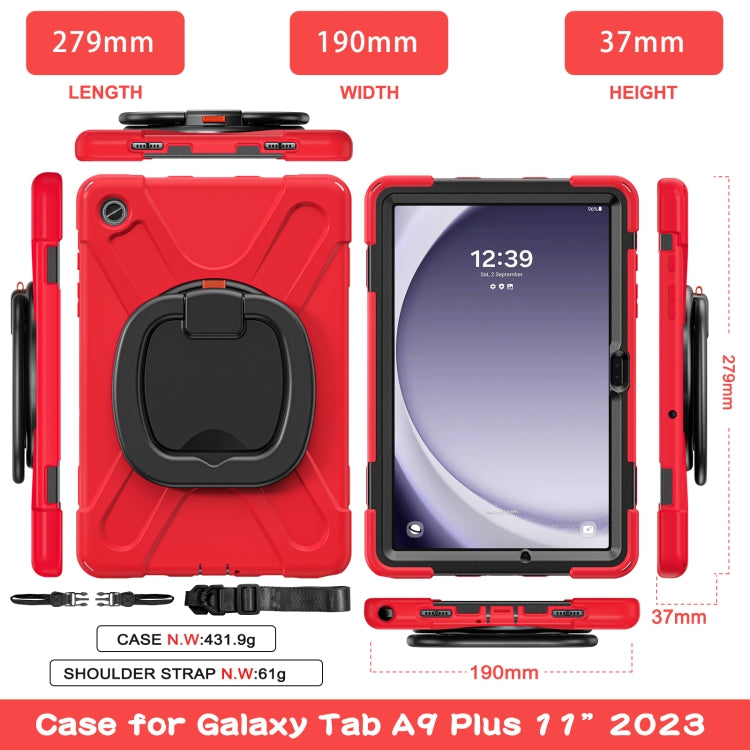 For Samsung Galaxy Tab A9+/Tab A11+ Silicone Hybrid PC Tablet Case with Holder & Shoulder Strap(Red) by bashfashion