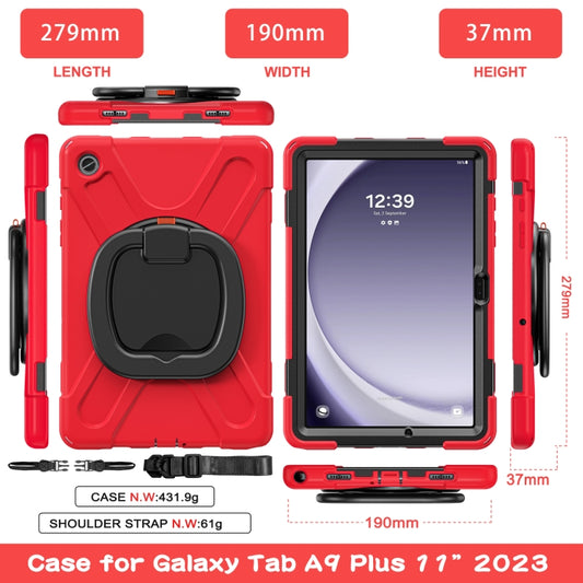 For Samsung Galaxy Tab A9+/Tab A11+ Silicone Hybrid PC Tablet Case with Holder & Shoulder Strap(Red) by bashfashion