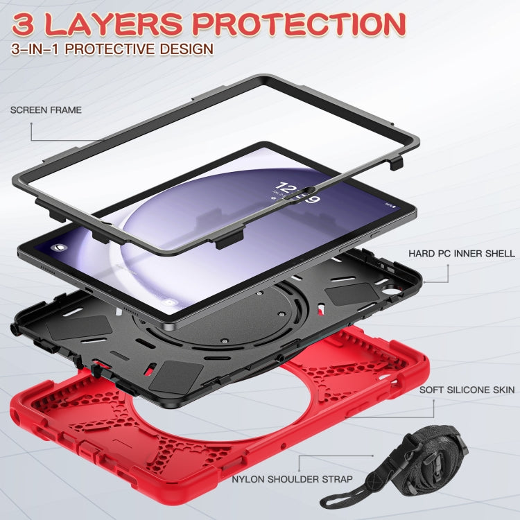 For Samsung Galaxy Tab A9+/Tab A11+ Silicone Hybrid PC Tablet Case with Holder & Shoulder Strap(Red) by bashfashion
