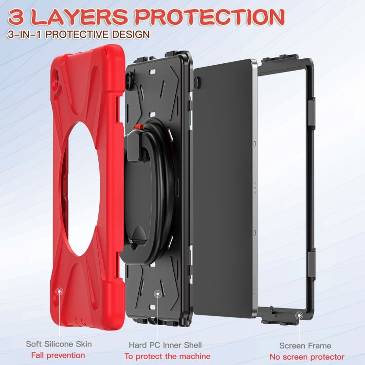 For Samsung Galaxy Tab A9+/Tab A11+ Silicone Hybrid PC Tablet Case with Holder & Shoulder Strap(Red) by bashfashion