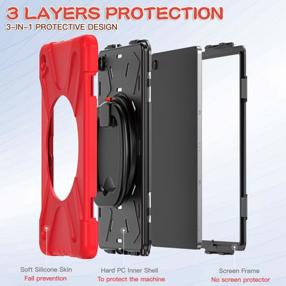 For Samsung Galaxy Tab A9+/Tab A11+ Silicone Hybrid PC Tablet Case with Holder & Shoulder Strap(Red) by bashfashion