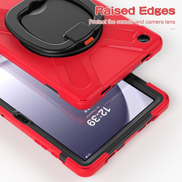 For Samsung Galaxy Tab A9+/Tab A11+ Silicone Hybrid PC Tablet Case with Holder & Shoulder Strap(Red) by bashfashion